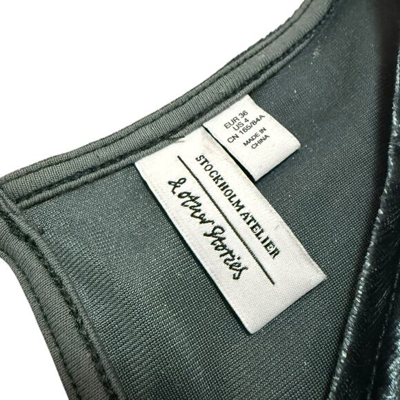 & Other Stories Velvet Keyhole Back Midi Dress Long Sleeve Teal Green Size 4 - Picture 4 of 15